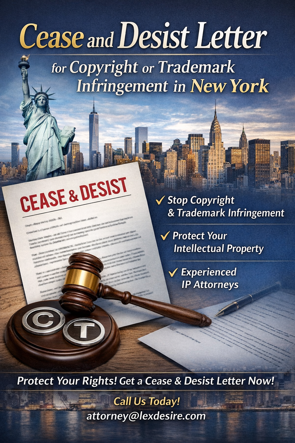 Cease and Desist Letter for Copyright or Trademark Infringement in New York